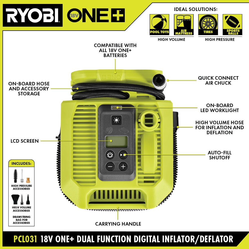 18V ONE+ DUAL FUNCTION DIGITAL INFLATOR/DEFLATOR KIT Image 3