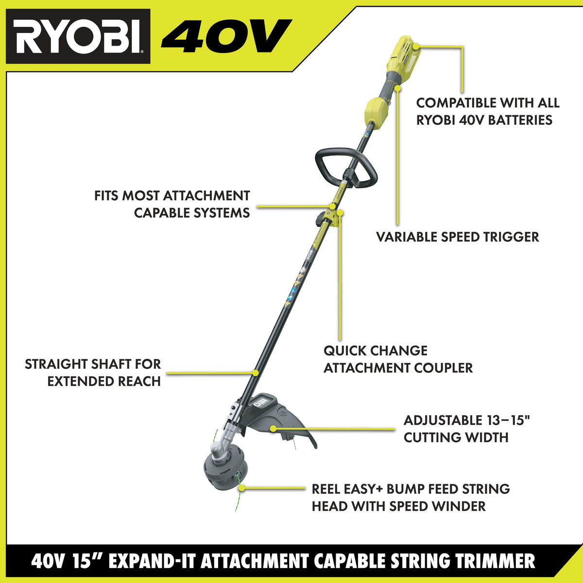 40V ATTACHMENT CAPABLE 15" STRING TRIMMER  Image 3